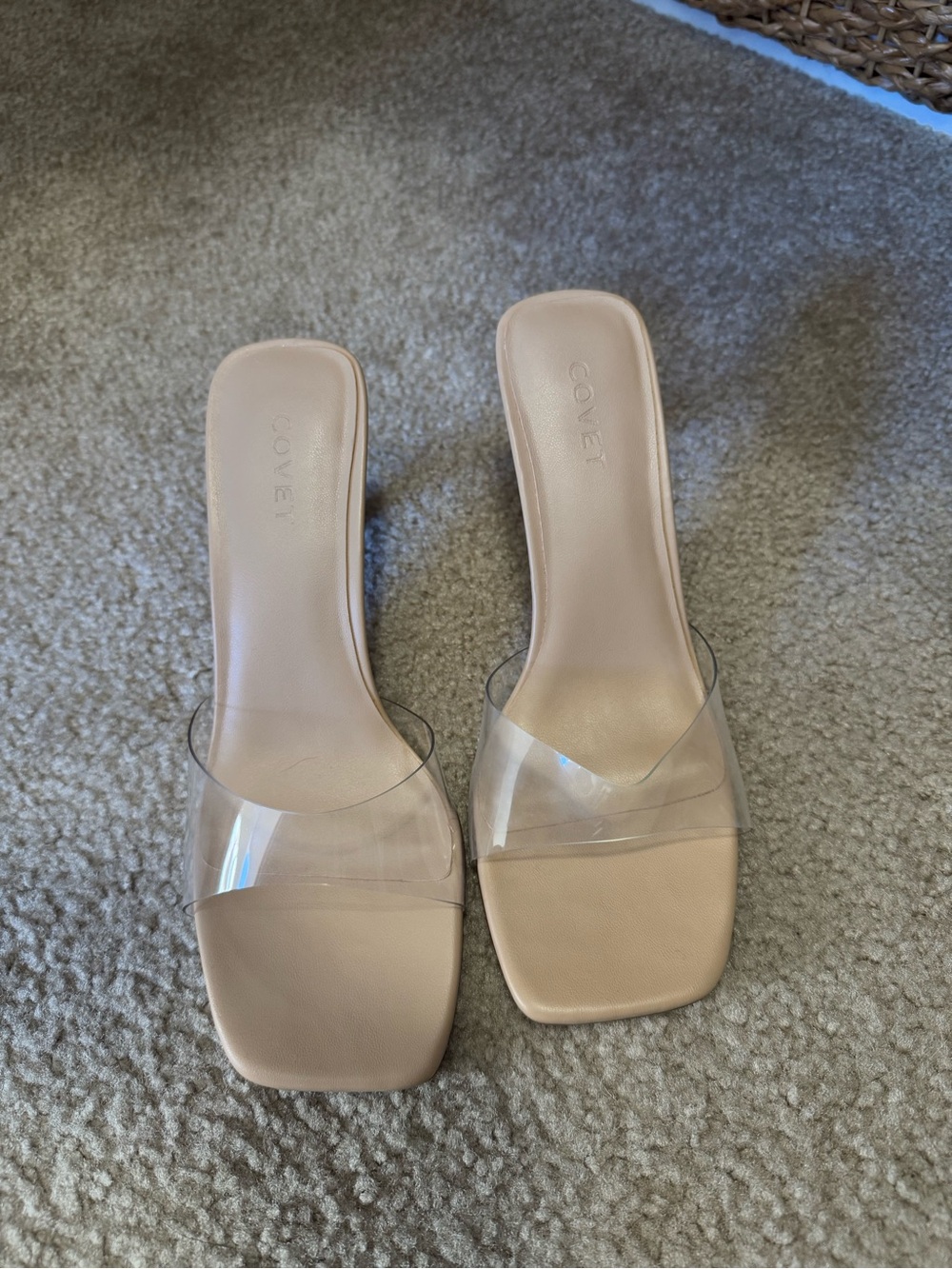 Covet Sadie nude clear heels